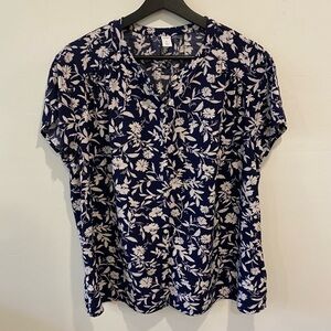 Navy and white floral blouse large